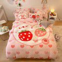 Micro business explosion large version cartoon snowflake velvet four piece set coral velvet winter Plush quilt cover bed sheet double-sided flannel 