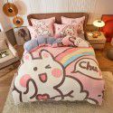 Micro business explosion large version cartoon snowflake velvet four piece set coral velvet winter Plush quilt cover bed sheet double-sided flannel 