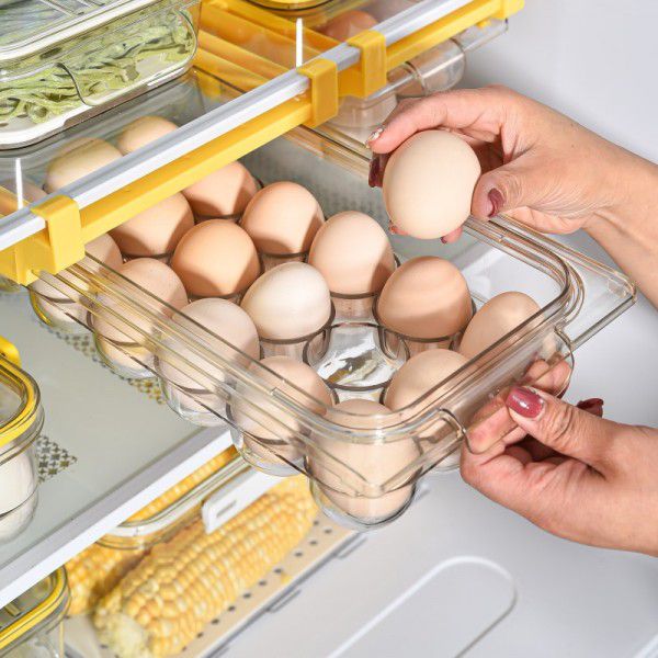 Japanese refrigerator storage box for eggs Extra large creative plastic transparent thickened pull-type egg fresh-keeping box