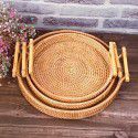 Vietnamese rattan bread storage basket woven storage basket dessert fruit basket round tray picnic basket rattan woven storage basket