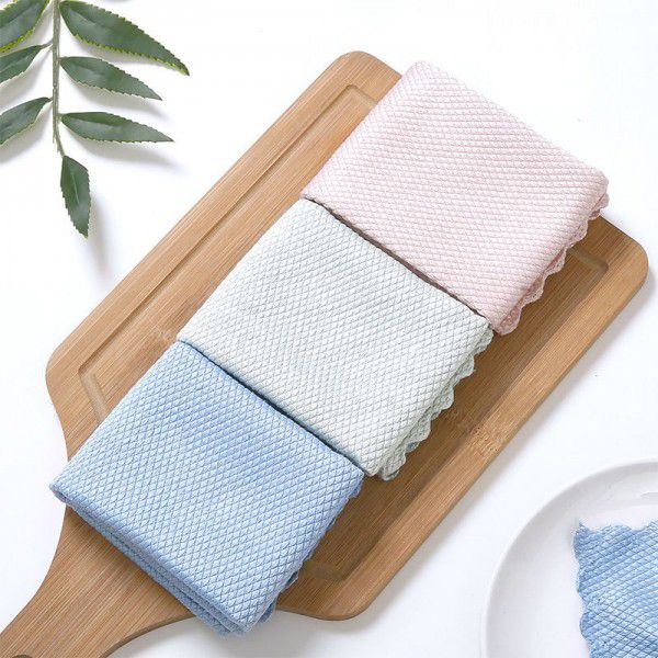 Fish scale rag to wipe glass without water mark cloth thickened to absorb water and don't lose hair Baijie cloth kitchen table cleaning lazy dishwashing cloth 