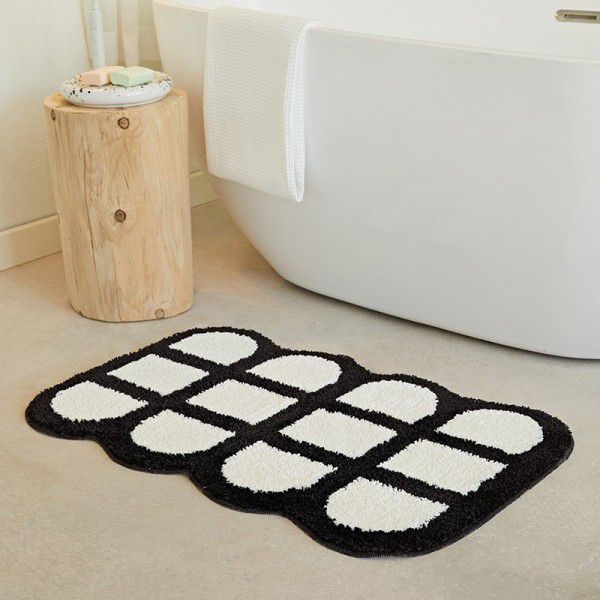 Carpet floor mat Modern simple checkerboard imitation cashmere carpet Bathroom Water absorbing anti-skid foot mat profiled 