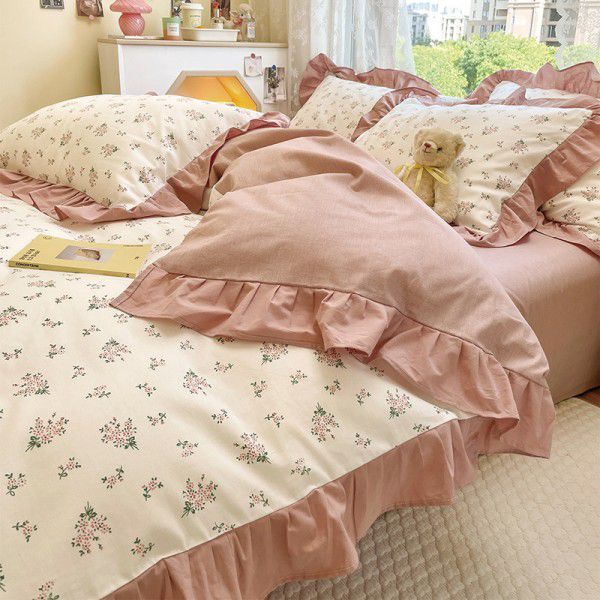 60 pieces of 100% cotton | idyllic pure cotton four piece bedspread sets Wholesale ins fitted sheet quilt covers One for Nantong
