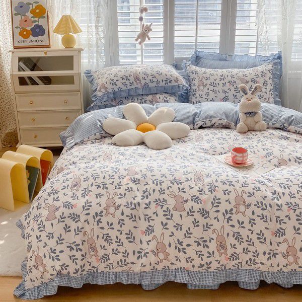 2022 New Bed Cover Lace Roughing Four piece Set Washable Cotton Machine Washable Bedclothes Direct Sales 