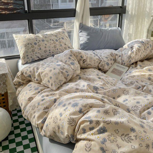 (Small Flowers Series) Nantong Four Piece Bedding Set Wholesale Factory Direct Sales Bedding Sheet, Quilt Cover, Fitted Sheet, Dormitory Three Piece Set 