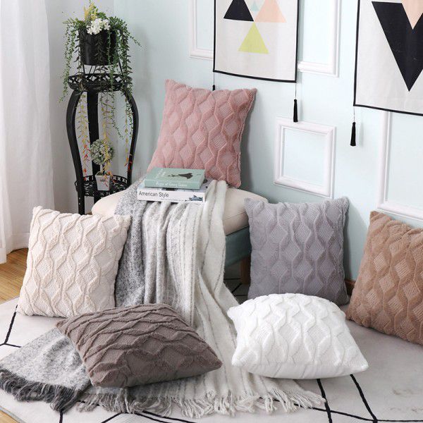 Amazon quilted sofa pillow pillow pillow cover ins velvet pillow cover plush cushion car waist