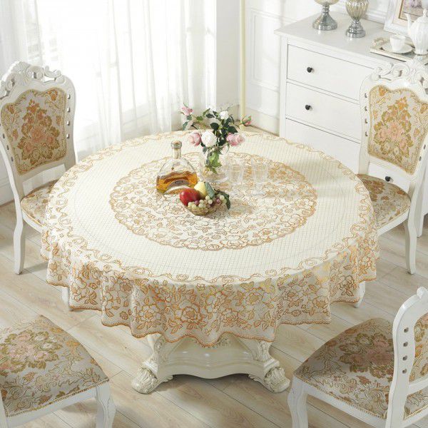 130cm round European style luxury PVC table cloth Modern simple household hotel round table bronzing table cloth 