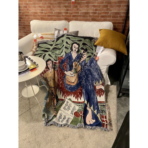 Art oil painting style Matisse guitar woman tapestry casual blanket sofa blanket blanket field grass carpet 