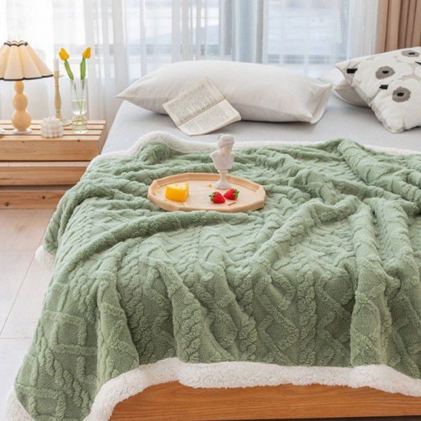 Autumn and Winter Pure Tuff Cashmere Lamb Blanket Double layer Leisure ins Wind Cover Blanket Jacquard Gift Blanket Wholesale 