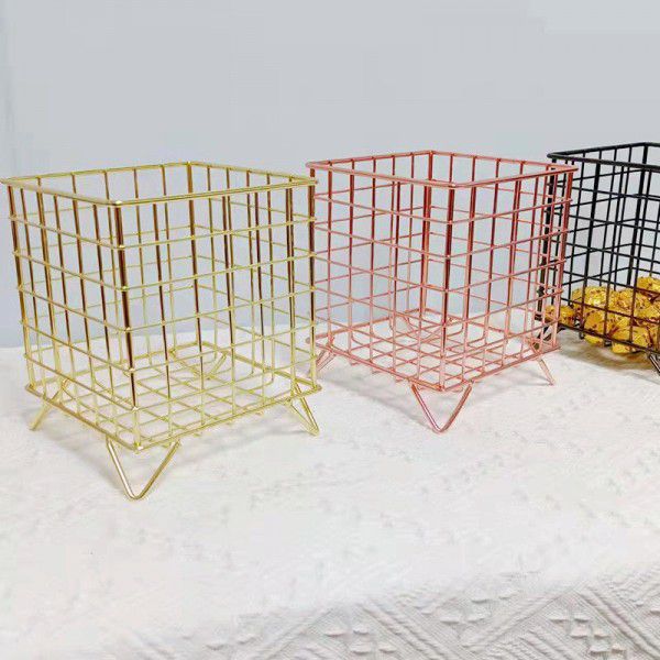 Creative and simple iron art storage basket square coffee mask storage basket desktop sundries basket wholesale storage box 