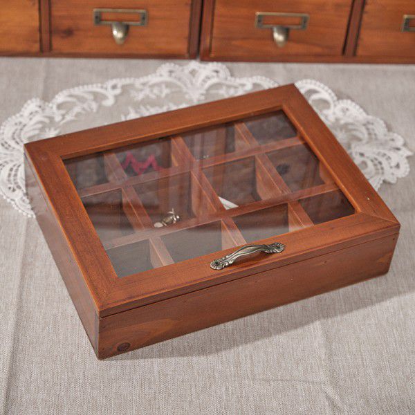 12 lattice antique solid wood jewelry box storage box wooden jewelry box storage box lattice glass covered wooden box 