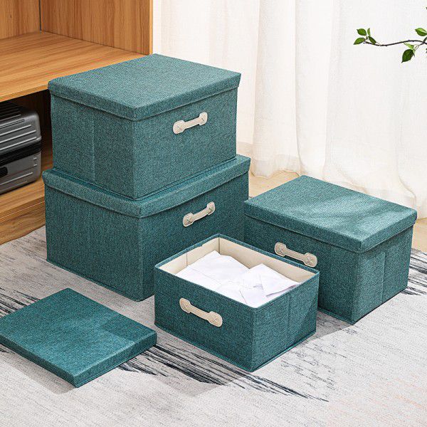 Cotton and linen folding storage box with thickened cover, drawer type storage box, Japanese storage box 