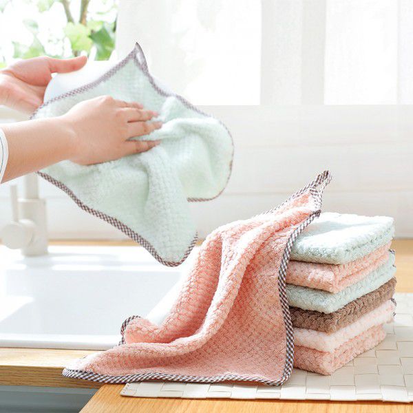 2613 plain coral velvet double-sided absorbent rag thickened lint-free dishwashing towel kitchen dishwashing cloth 