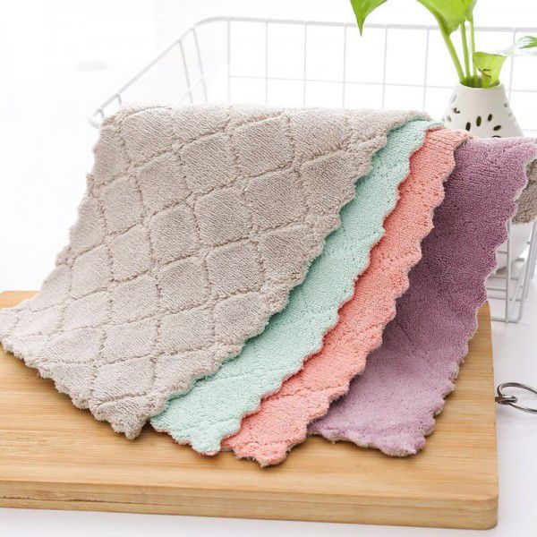 Coral velvet double-sided dishwashing cloth kitchen absorbent cleaning cloth kitchen utensils cleaning cloth thickened dishwashing towel 