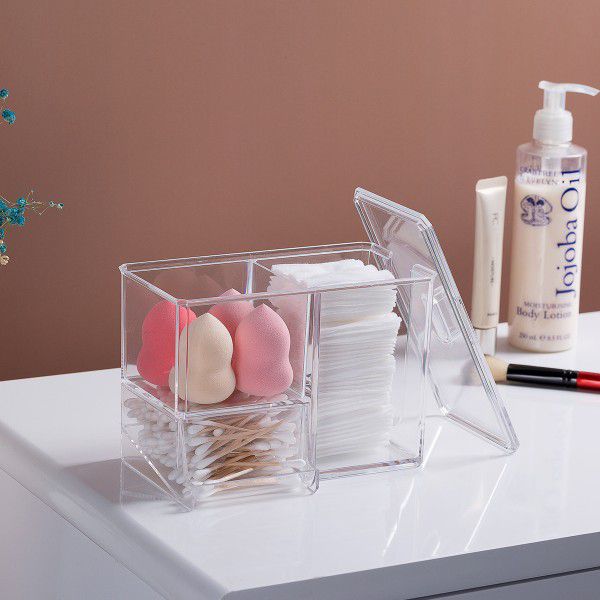 Cosmetic cotton table storage box Dressing table makeup compartment storage cotton swab transparent plastic finishing box wholesale 
