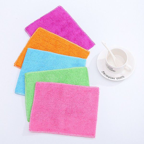Bamboo fiber dishwashing towel double-layer thickened cleaning rag oil-free dishwashing cloth kitchen rag stall source 