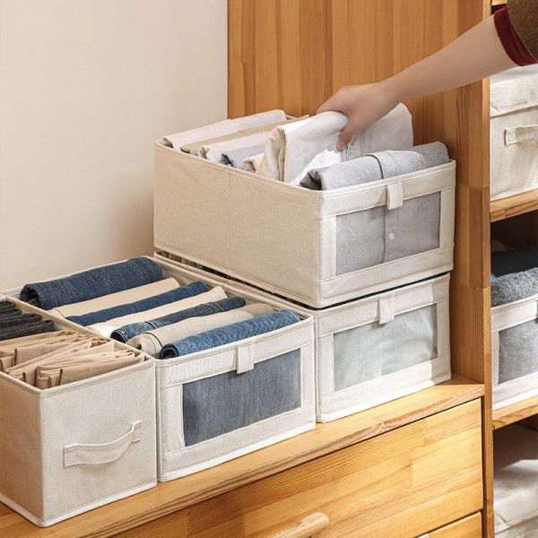 Cotton and linen storage box Drawer type dormitory wardrobe Folding and sorting box Toy bag Desktop mesh window storage box 